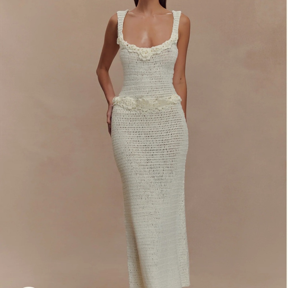 Meshki Cream Crochet Midi Dress